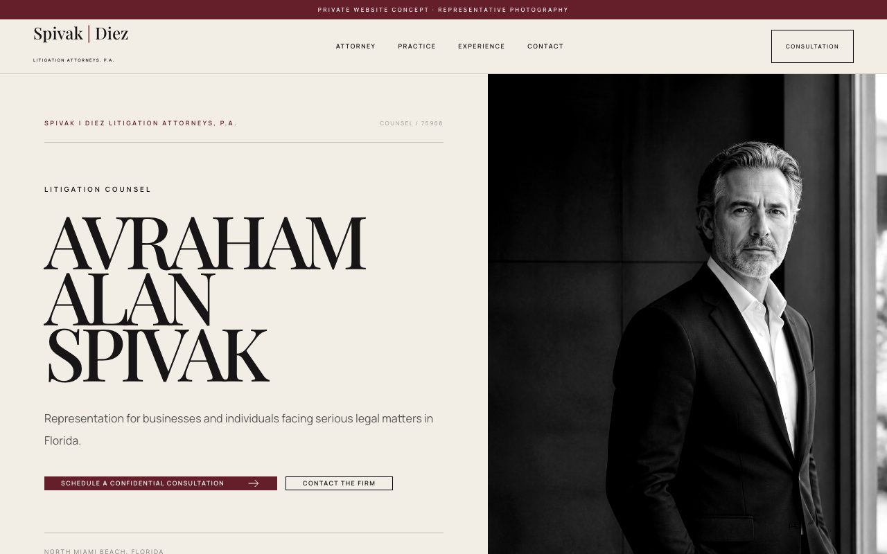 Spivak | Diez Litigation Attorneys, P.A. — personalized website demo preview