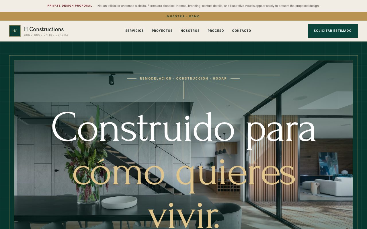 H Construction — personalized website demo preview