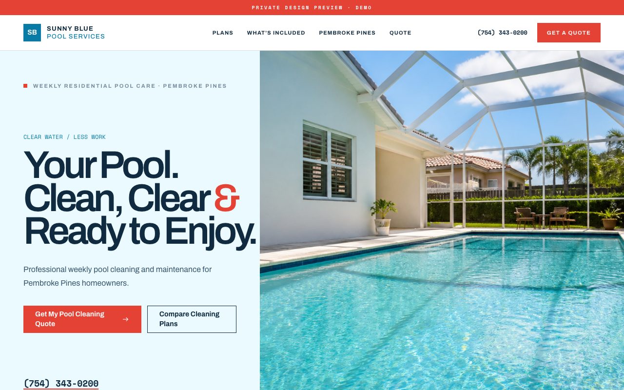 Sunny Blue Pool Services — personalized website demo preview