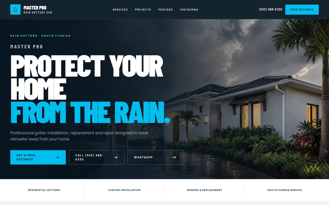 Master Pro Rain Gutters 24H — personalized website demo preview